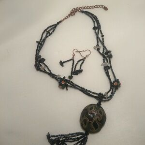 Black Beaded Necklace and Earring Set